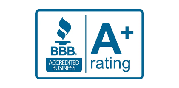 BBB Accredited Business logo with an A+ rating displayed in blue and white.