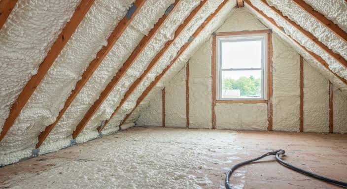 Spray foam insulation installation improving attic performance for winter at Alpharetta, GA home
